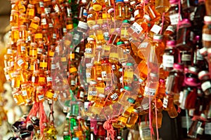 Bottles of Cheiro do ParÃ¡ at Ver-o-Peso Market in BelÃ©m, Brazil.