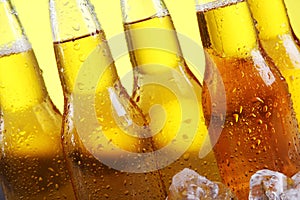 Bottles of cold and fresh beer with ice