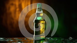 Bottles of cold and fresh beer with ice isolated, generative ai