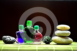 Bottles with colored aroma oils