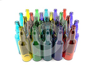 Bottles of colored glass empty grouped