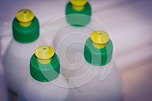 Bottles with construction glue/bottles with construction glue, top view