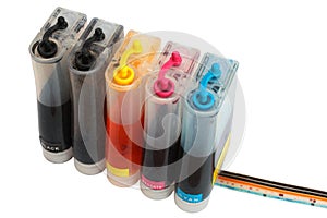 Bottles of continuous ink supply system for a retrofit inkjet printer