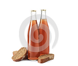 Bottles of delicious fresh kvass and bread