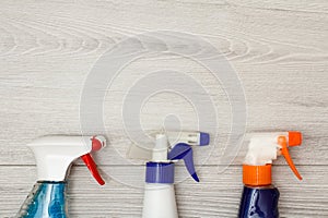 Bottles of detergent for washing dishes, furniture and windows