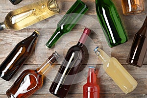 Bottles with different alcoholic drinks