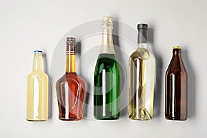 Bottles with different alcoholic drinks