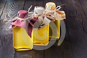 Bottles with different kinds of vegetable oil