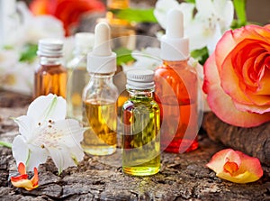 Bottles of essential aromatic oils