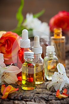 Bottles of essential aromatic oils