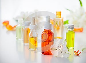 Bottles of essential aromatic oils