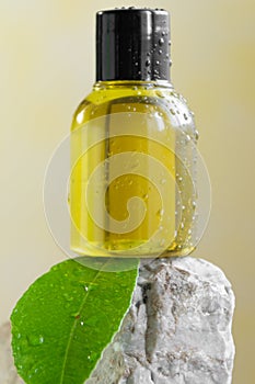 Bottles with essential lemon oil. Healthy natural beauty treatment