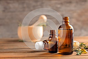 Bottles of essential oil with thyme