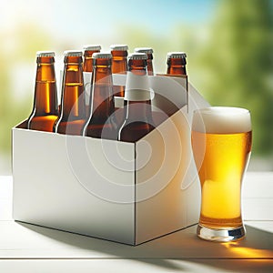 Bottles and glass with bond beer. Beer alcoholic refreshment drink