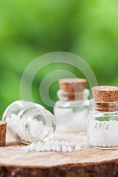 Bottles of homeopathy globules