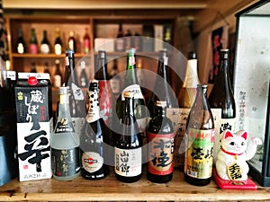 Bottles of Japanese Sakes