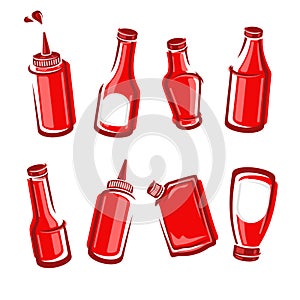 Bottles ketchup set. Vector