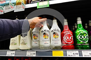 Bottles liqueur in a shop