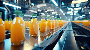 Bottles of Orange Juice. AI generated photo