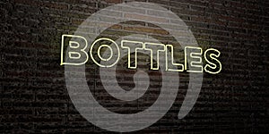 BOTTLES -Realistic Neon Sign on Brick Wall background - 3D rendered royalty free stock image