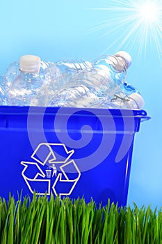 Bottles in recycling container bin