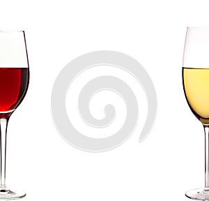 Bottles of red and white and glasses wine isolated on white
