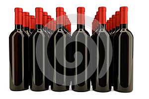Bottles of red wine isolated against white background
