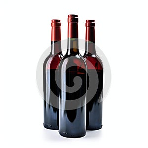 Bottles of red wine isolated on white background