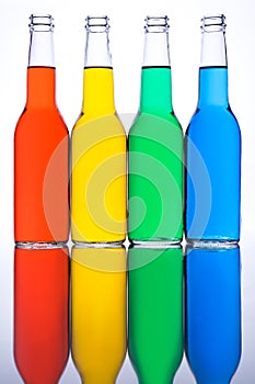 Bottles red yellow green blue