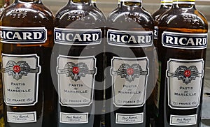 Bottles of Ricard Anise aperture of Pernod Ricard are for sale in Metro AG hypermarket on January 20, 2020 in Russia, Kazan,
