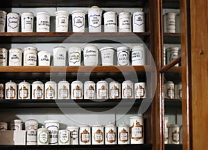 Bottles on the shelf of an old pharmacy