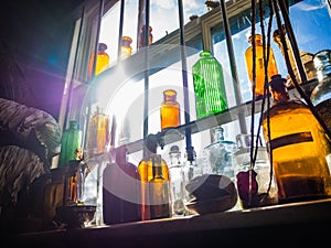 Bottles on the shelf of a pharmacy