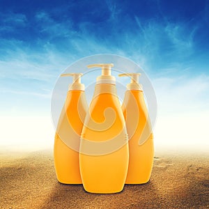 Bottles of Sunbath oil or sunscreen