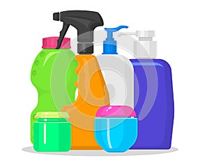 Bottles vector household chemicals supplies and cleaning housework plastic detergent liquid domestic fluid bottle