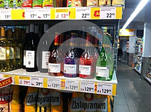 Bottles of wine in the supermarket