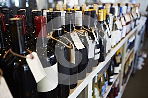 Bottles Of Wine On Display In Delicatessen