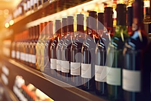 Bottles of wine in a grocery store in a close-up shot, macro shot - made with Generative AI tools