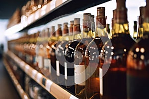 Bottles of wine in a grocery store in a close-up shot, macro shot - made with Generative AI tools