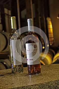 Bottles of wine produced in the Itata Valley, Chile