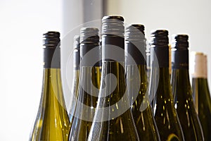 Bottles of wine shining in the sun, Wine bottles in wine store and ready for home delivery