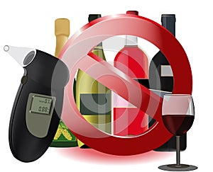 bottles of wine spirits breathalyzer stop alcohol-