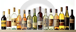 Bottles of wine on a white background. Wine collection front view. AI Generated