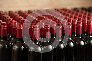 Bottles of wine in winecellar redy for packing and delivery photo