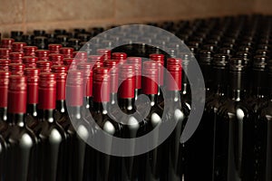 Bottles of wine in winecellar redy for packing and delivery photo