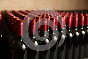 Bottles of wine in winecellar redy for packing and delivery photo