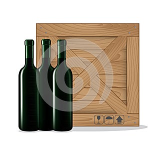 Bottles of wine and Wooden box