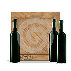 Bottles of wine and Wooden box