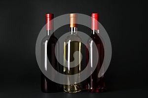 Bottles of wines on dark background