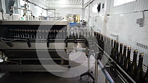 Bottling and sealing conveyor line at factory