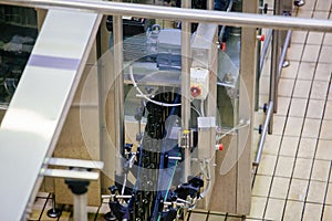 Bottling and sealing wine conveyor production line at modern winery